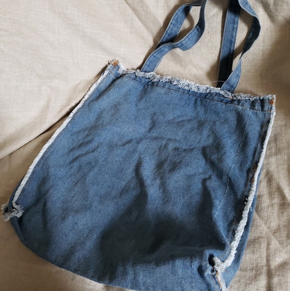 Terry Loom Stitched Color Fish Deconstructed Denim Tote - Picture 3 of 3